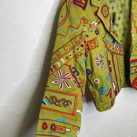 Chico’s Lime Green Full Embroidered with Studded Accents Open Front Ja… - Picture 9 of 13